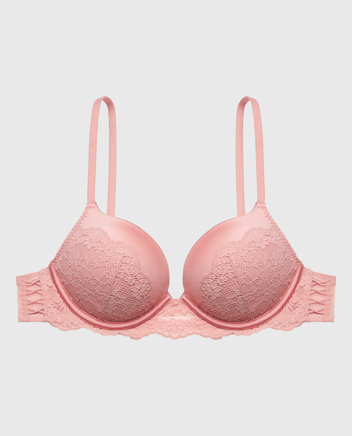 Up 2 Cup Plunge Bra with Timeless Lace Up Detail in Rose Elegance