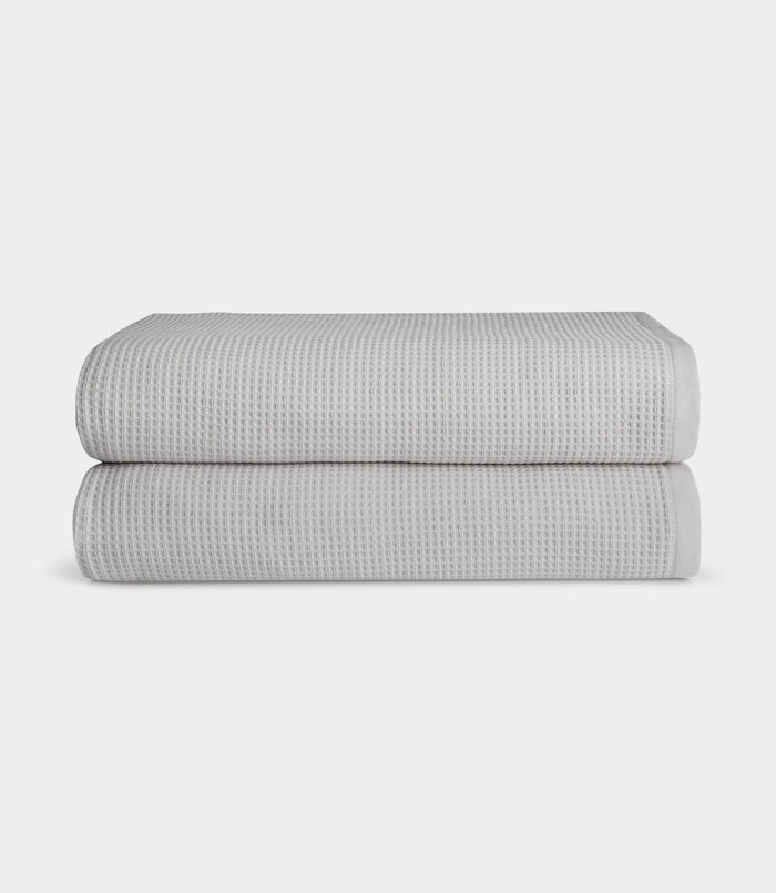 Waffle Bath Sheets in the color Light Grey. Photo of Waffle Bath Sheets taken with white a background. |Color:Light Grey