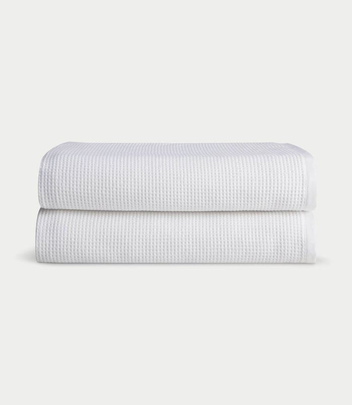 Waffle Bath Sheets in the color White. Photo of Waffle Bath Sheets taken with white a background. |Color:White
