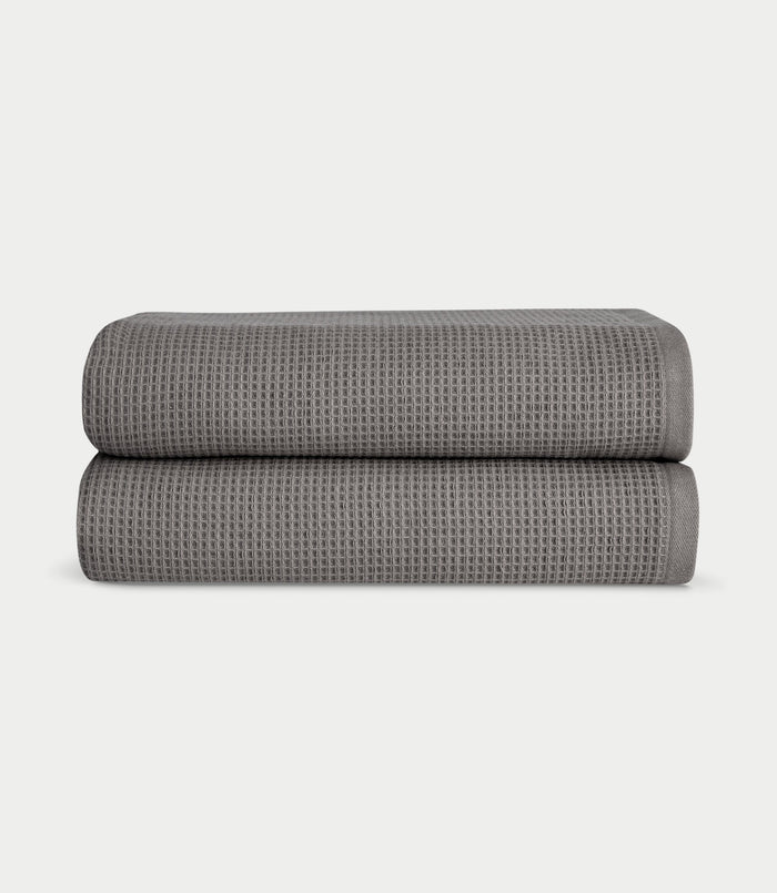 Waffle Bath towels in the color charcoal. Photo of Charcoal Waffle Bath towels taken with white background. |Color:Charcoal