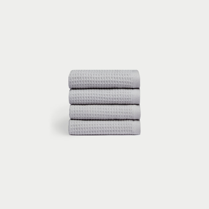 Harbor Mist Waffle Cloths neatly folded. The photo was taken with a white background. |Color:Harbor Mist