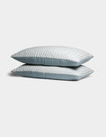 Two Cozy Earth Waterfront Shams are stacked neatly, featuring light blue and white stripes, against a plain white background.|Color:River Stripe