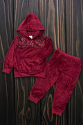 Wine Sequin Hoodie set