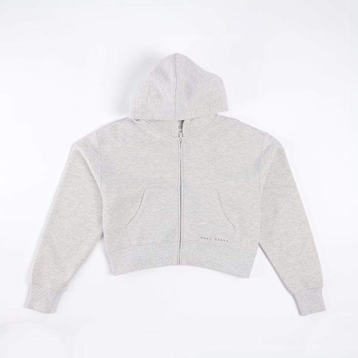 Heather Grey CityScape Cropped Full Zip with white background |Color: Heather Grey