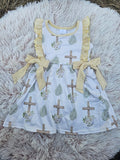 Yellow/Wht Cross Flutter Dress