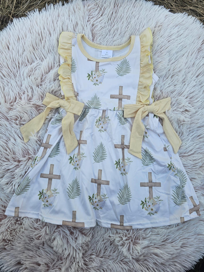 Yellow/Wht Cross Flutter Dress
