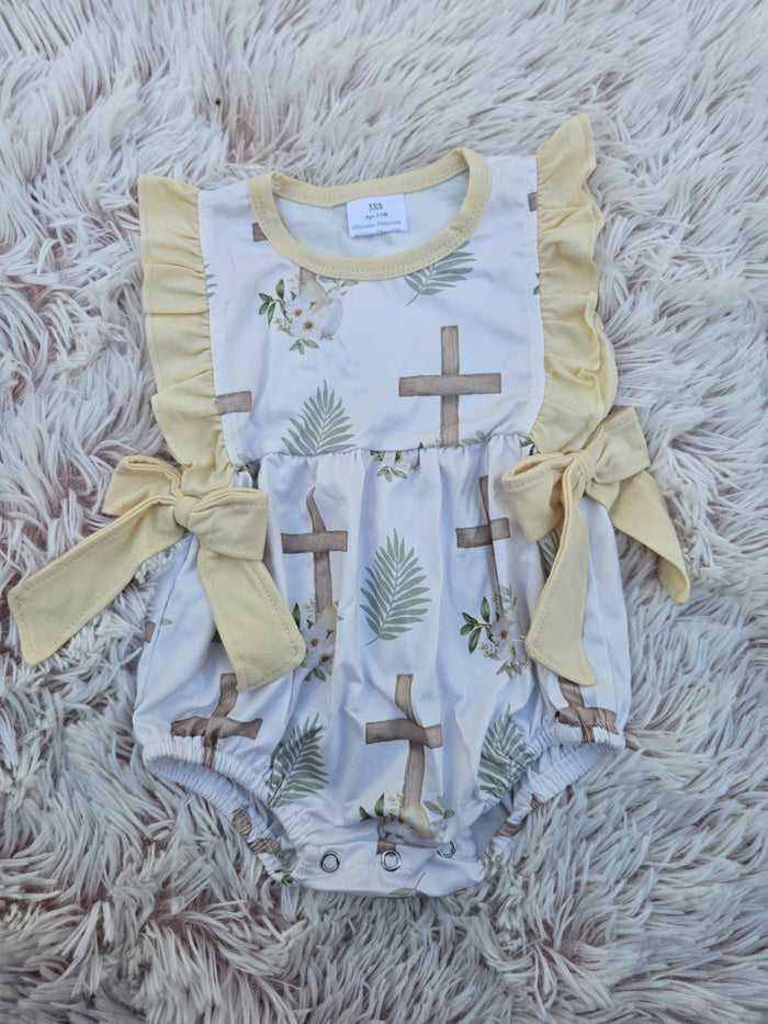 Yellow/Wht Cross Flutter Onesie