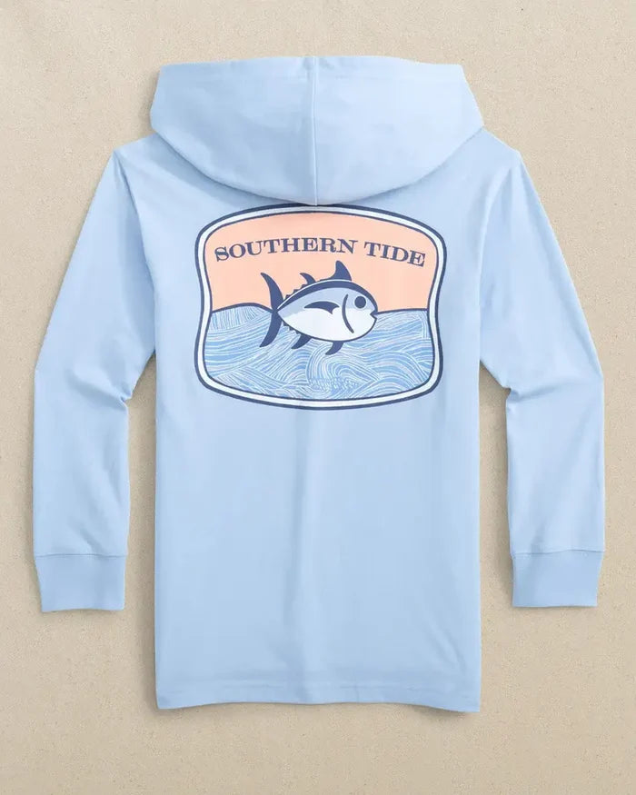 Youth Southern tide Beach Badge Hoodie Tee: Cerulean