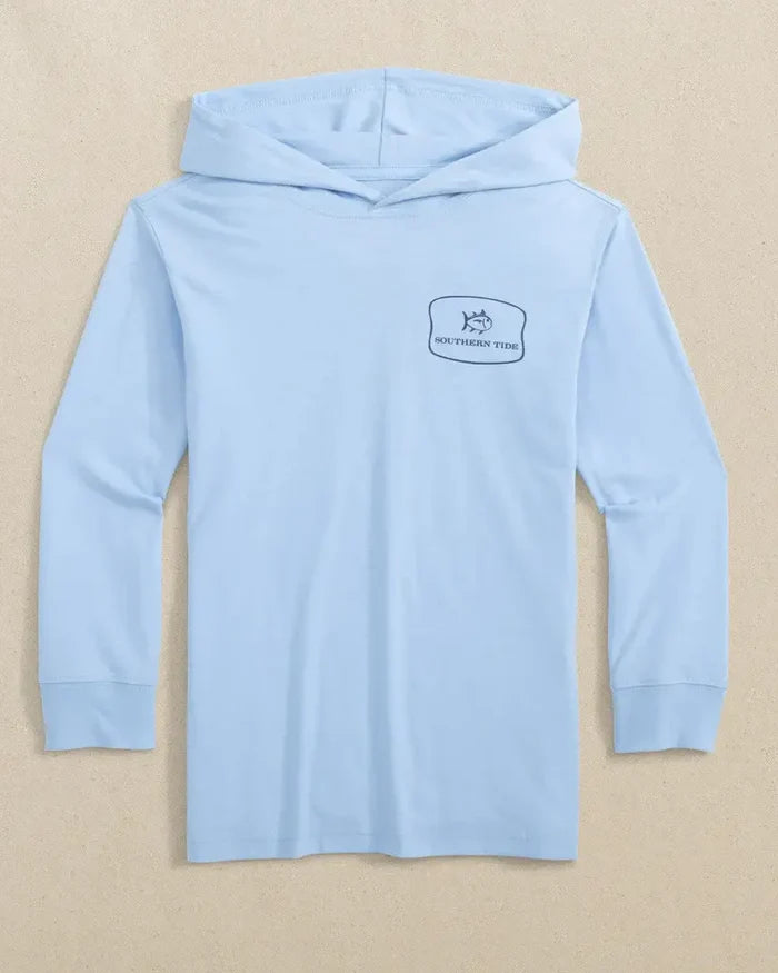 Youth Southern tide Beach Badge Hoodie Tee: Cerulean